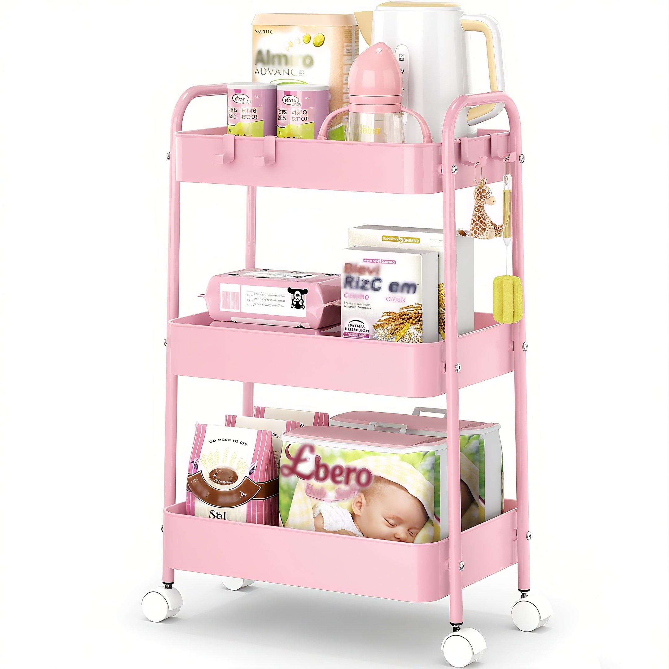Baby Nursery Essentials - Troli Logam 3 Tingkat Beroda Warna