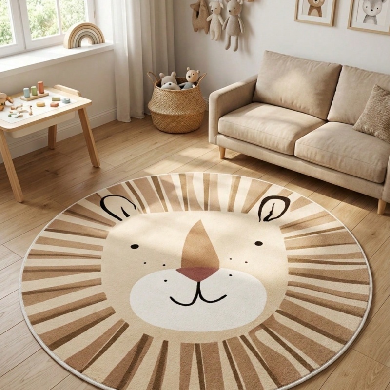 Soft Rug Nursery - Karpet Bulat Minimalis Motif Wajah Singa