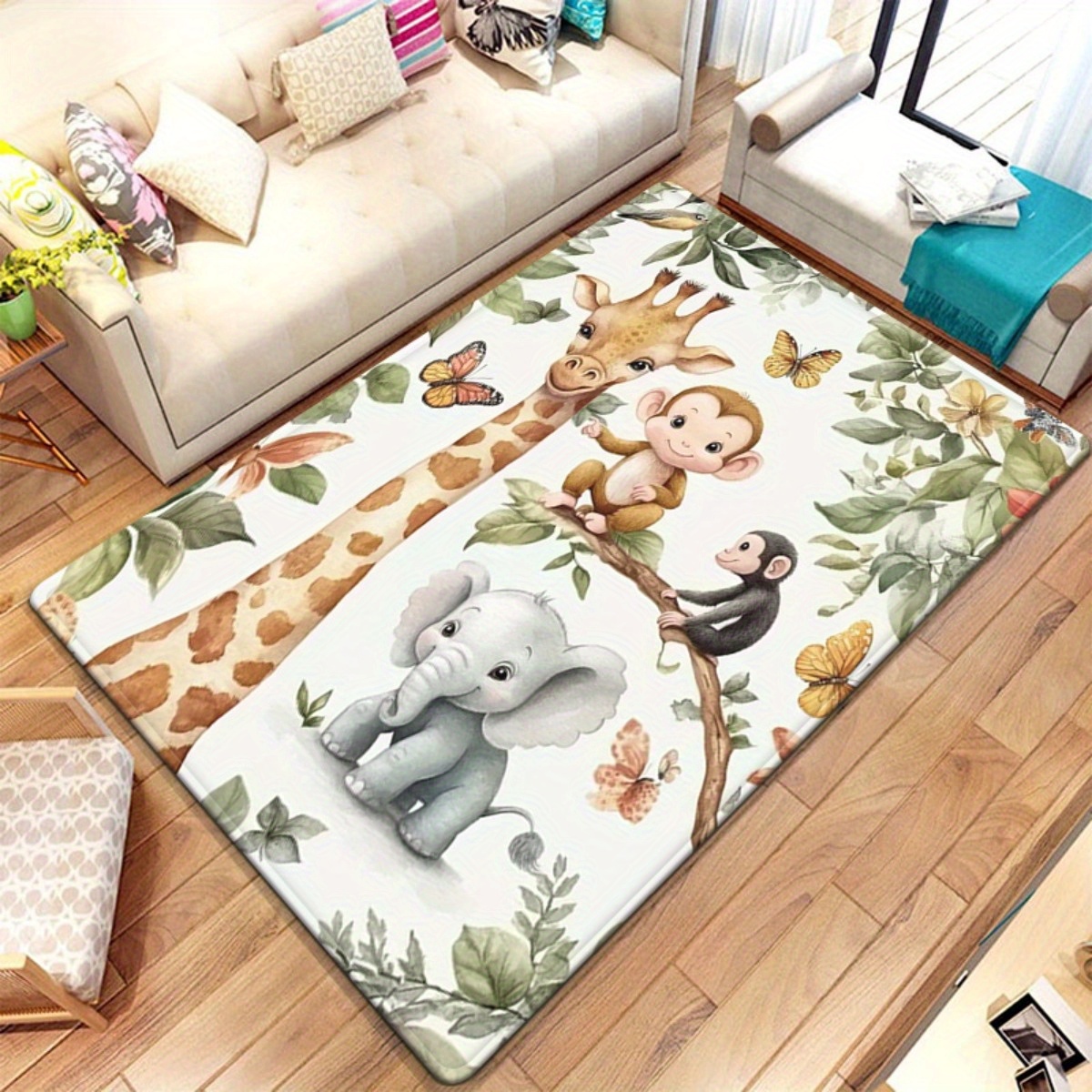 Baby Nursery Jungle Rug - Karpet Cetak Hewan Hutan Warna Air