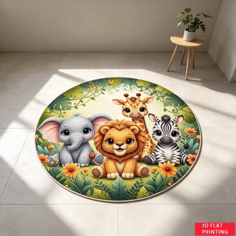 Baby Nursery Jungle Rug - Karpet Bulat Motif Hewan Bayi Safari