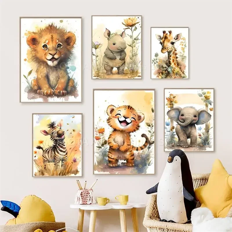 Animals Baby Nursery - Lukisan Kanvas Seni Dinding Kamar Anak-anak