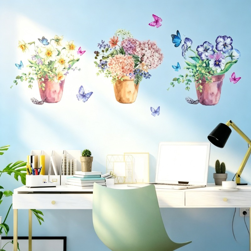 Wall Decal Nursery - Stiker Dinding Hydrangea Pansy Pastel, Stiker