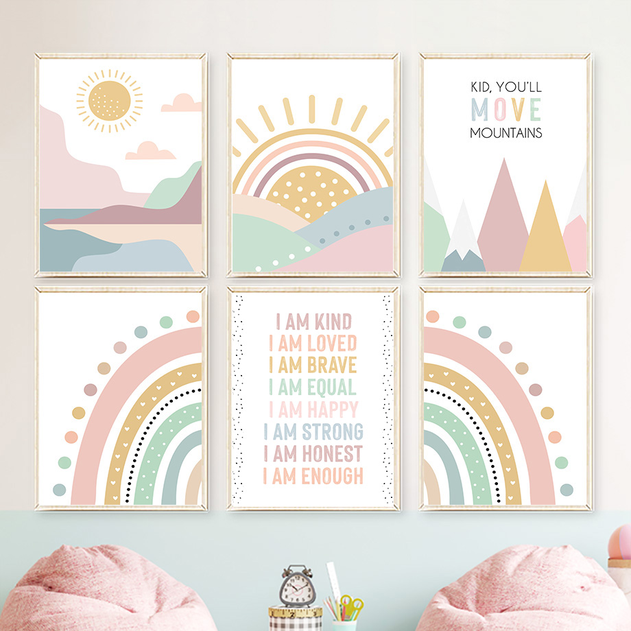 Baby Nursery Quotes Wall Art - Poster Nordik Bohemian Kutipan Pelangi Matahari