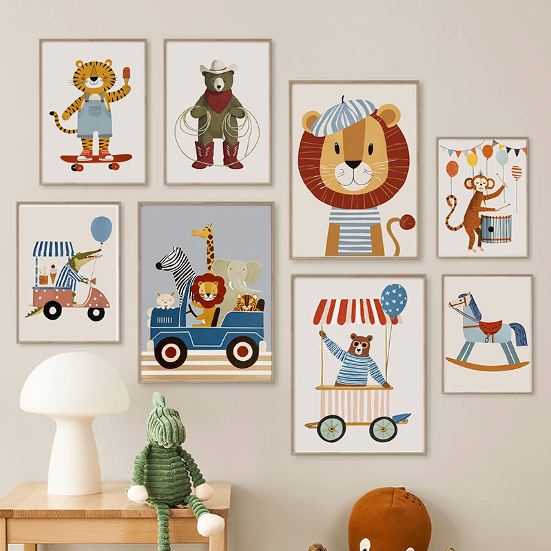 Animals Baby Nursery - Lukisan Kanvas Seni Dinding Kamar Bayi