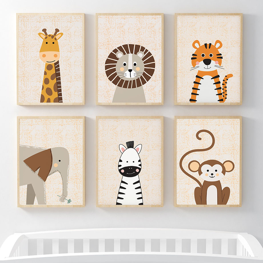 Animals Baby Nursery - Lukisan Kanvas Seni Dinding Kamar Bayi