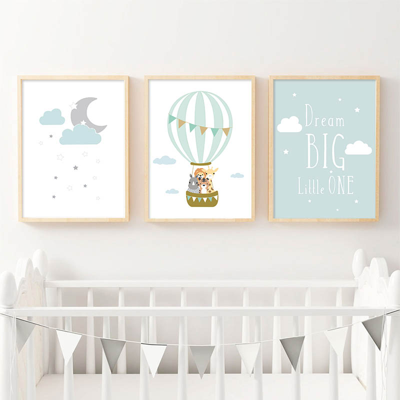 Baby Nursery Quotes Wall Art - Poster Kamar Anak Balon Bulan Seni