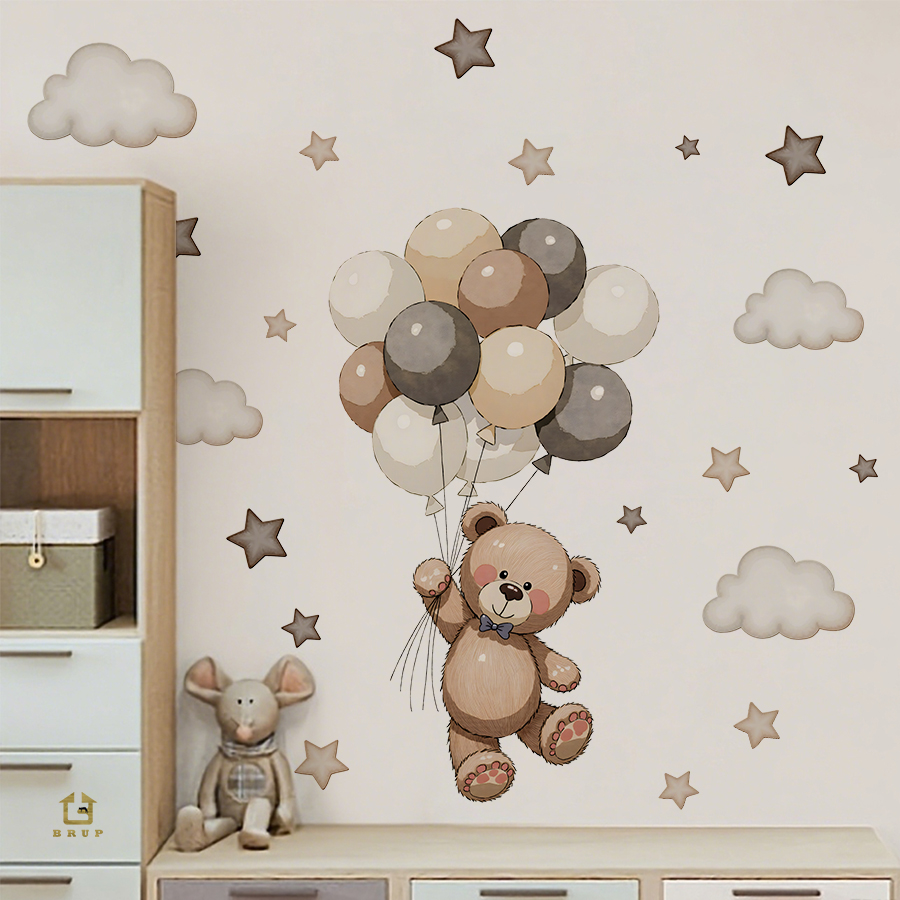 Wall Decal Nursery - Stiker Dinding Beruang Teddy yang Menggemaskan,