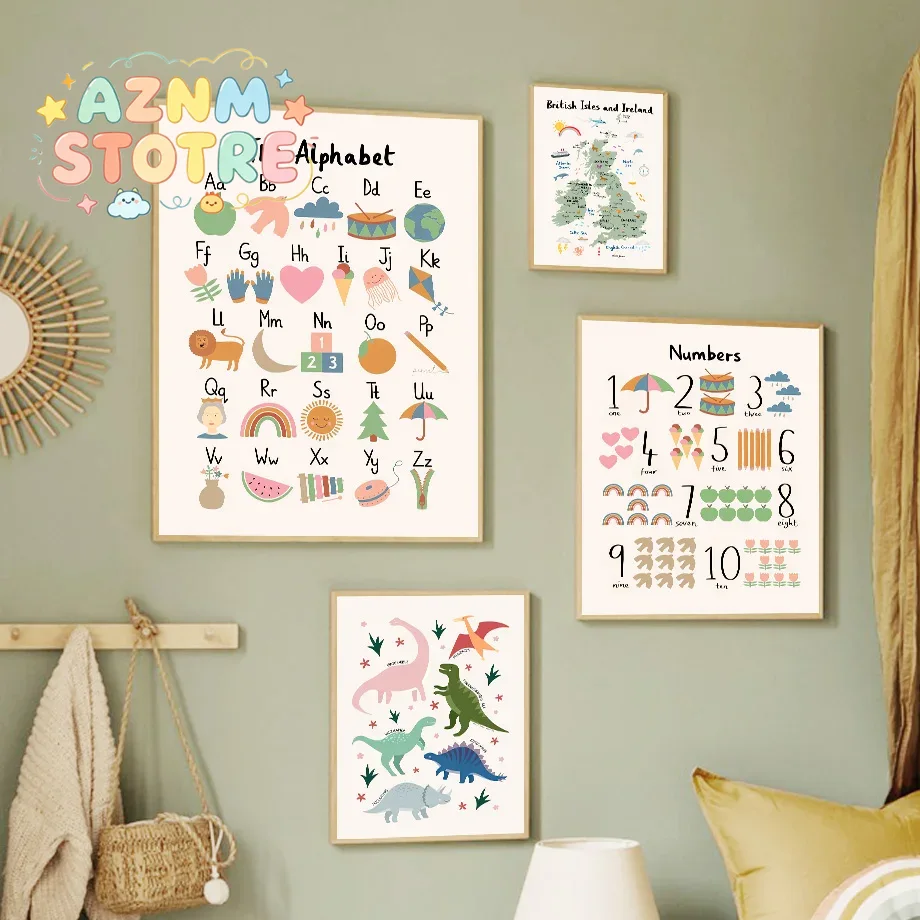 Animals Baby Nursery - Peta Dunia Hewan, Alfabet Dinosaurus, Angka,