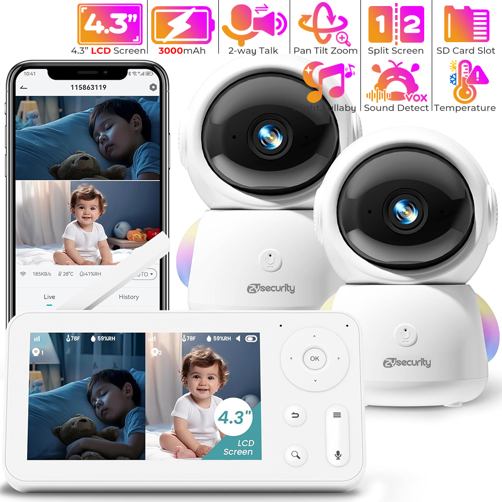 Baby Nursery Mobile - Monitor bayi 2K, dengan 2 kamera