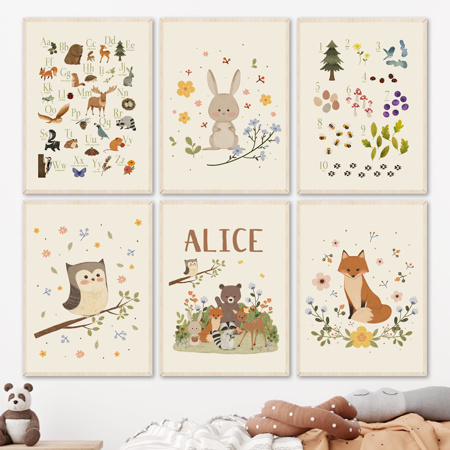 Animals Baby Nursery - 1pc Lukisan Kanvas Seni Dinding Kamar