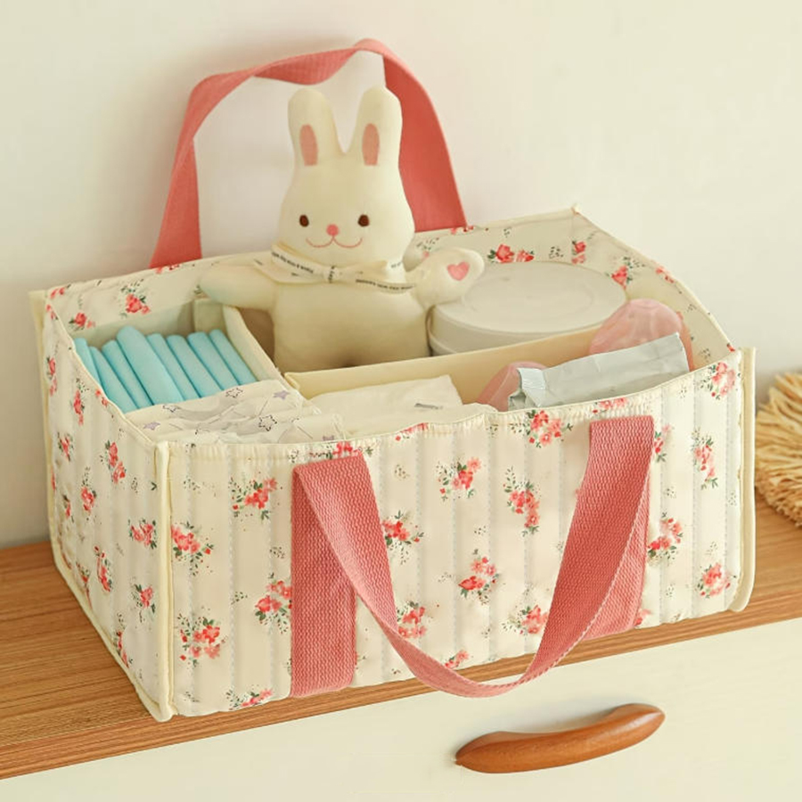 Baby Nursery Essentials - Organizer Popok Bayi Bermotif Bunga, Keranjang