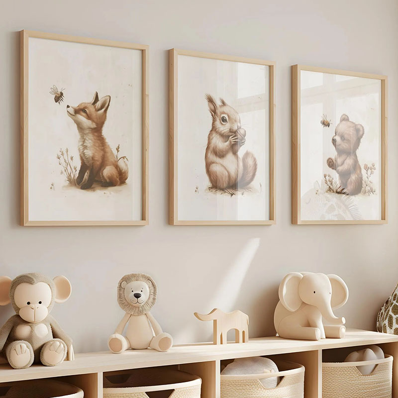 Animals Baby Nursery - Poster Hewan Beruang Kelinci Rubah Rusa