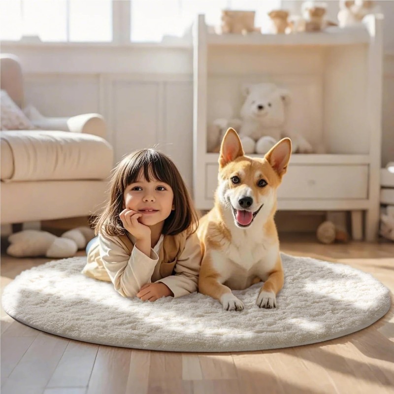 Karpet Bulat Putih Krim Lembut - Soft Rug Nursery ulasan dan harga