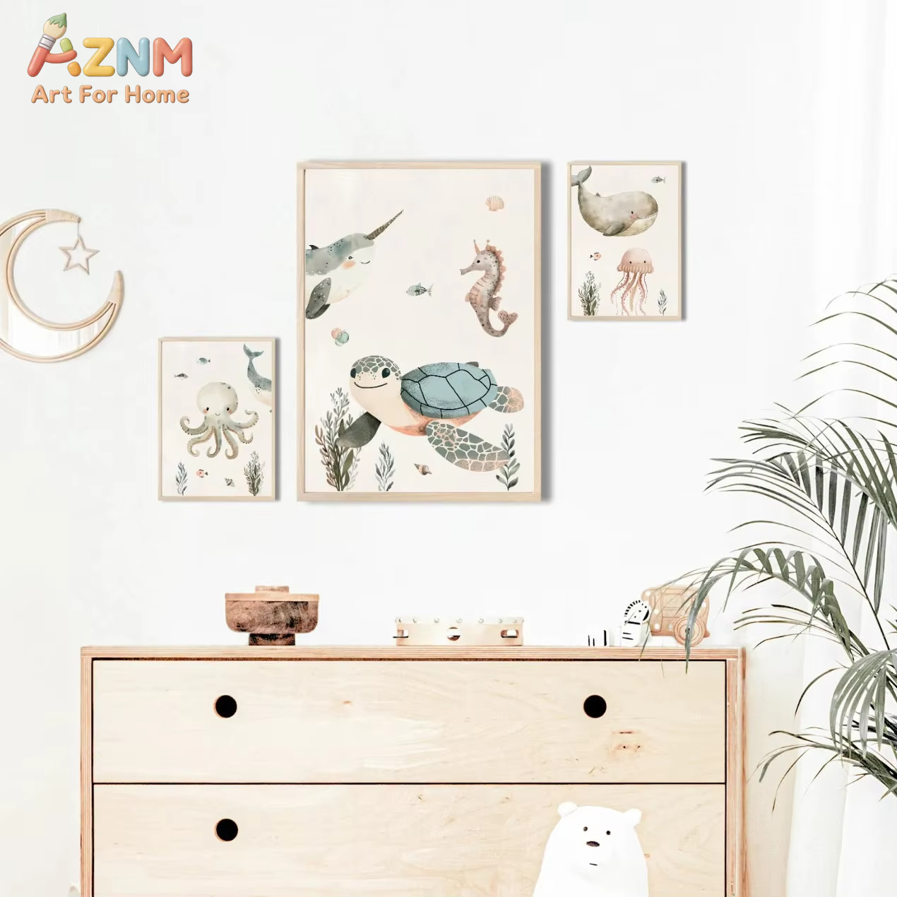AZNM Lukisan Kanvas Hewan Laut - Animals Baby Nursery ulasan dan harga