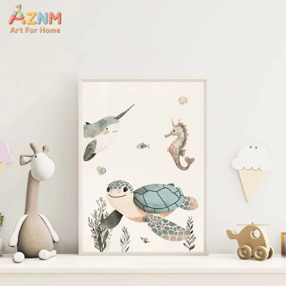 AZNM Lukisan Kanvas Hewan Laut - Animals Baby Nursery ulasan dan harga