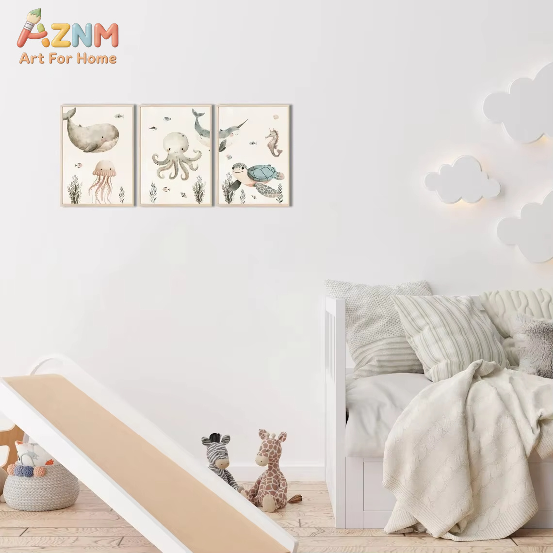 AZNM Lukisan Kanvas Hewan Laut - Animals Baby Nursery ulasan dan harga