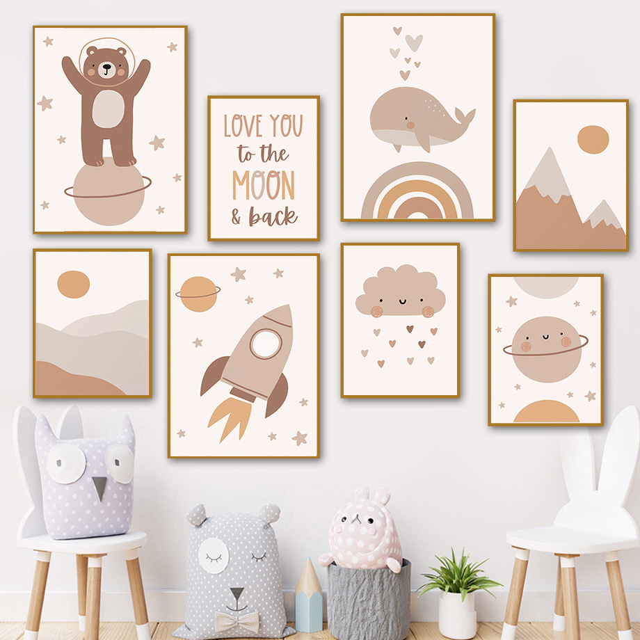 Boho Beruang Paus Roket Planet - Baby Nursery Pictures ulasan dan harga