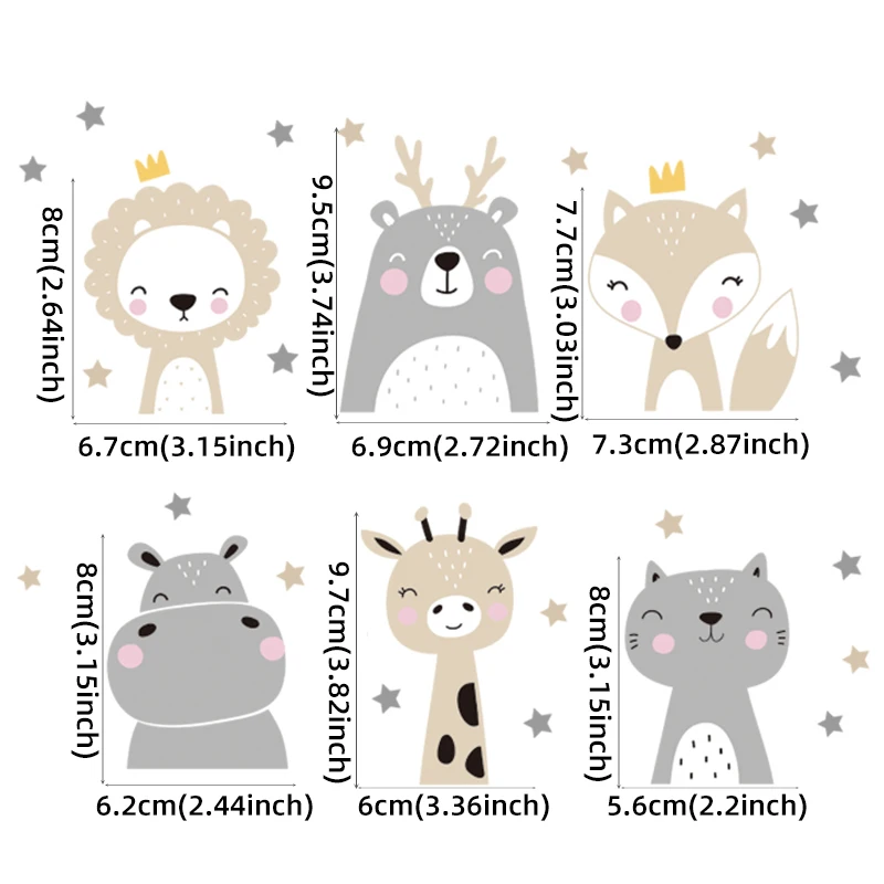 6 buah stiker hewan bergaya bo - Wall Decal Nursery ulasan dan harga