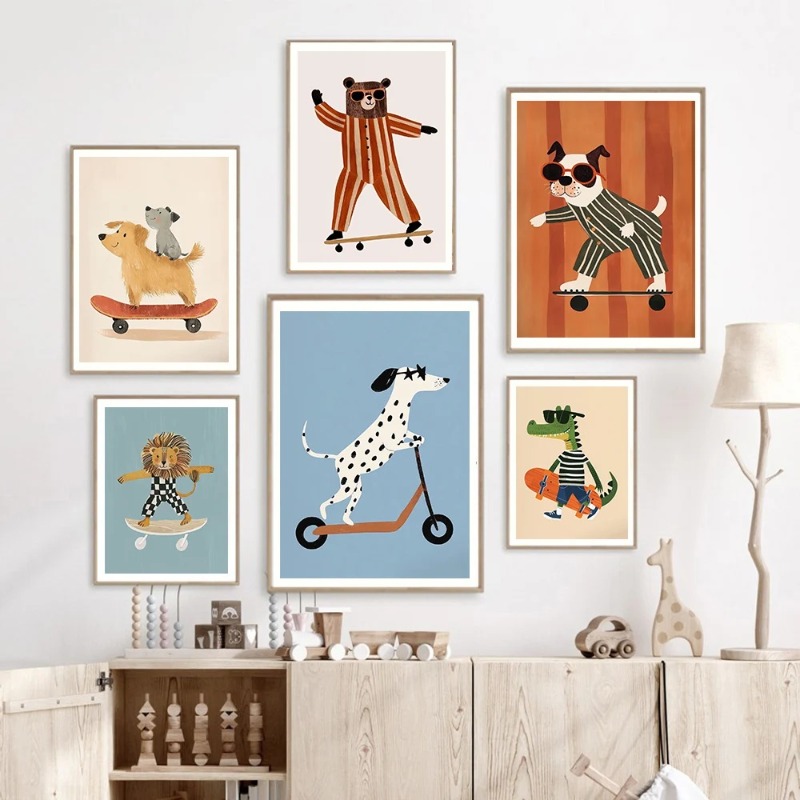 1 Buah Poster Skateboard Kucin - Animals Baby Nursery ulasan dan harga
