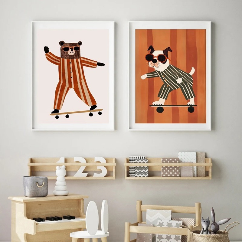 1 Buah Poster Skateboard Kucin - Animals Baby Nursery ulasan dan harga